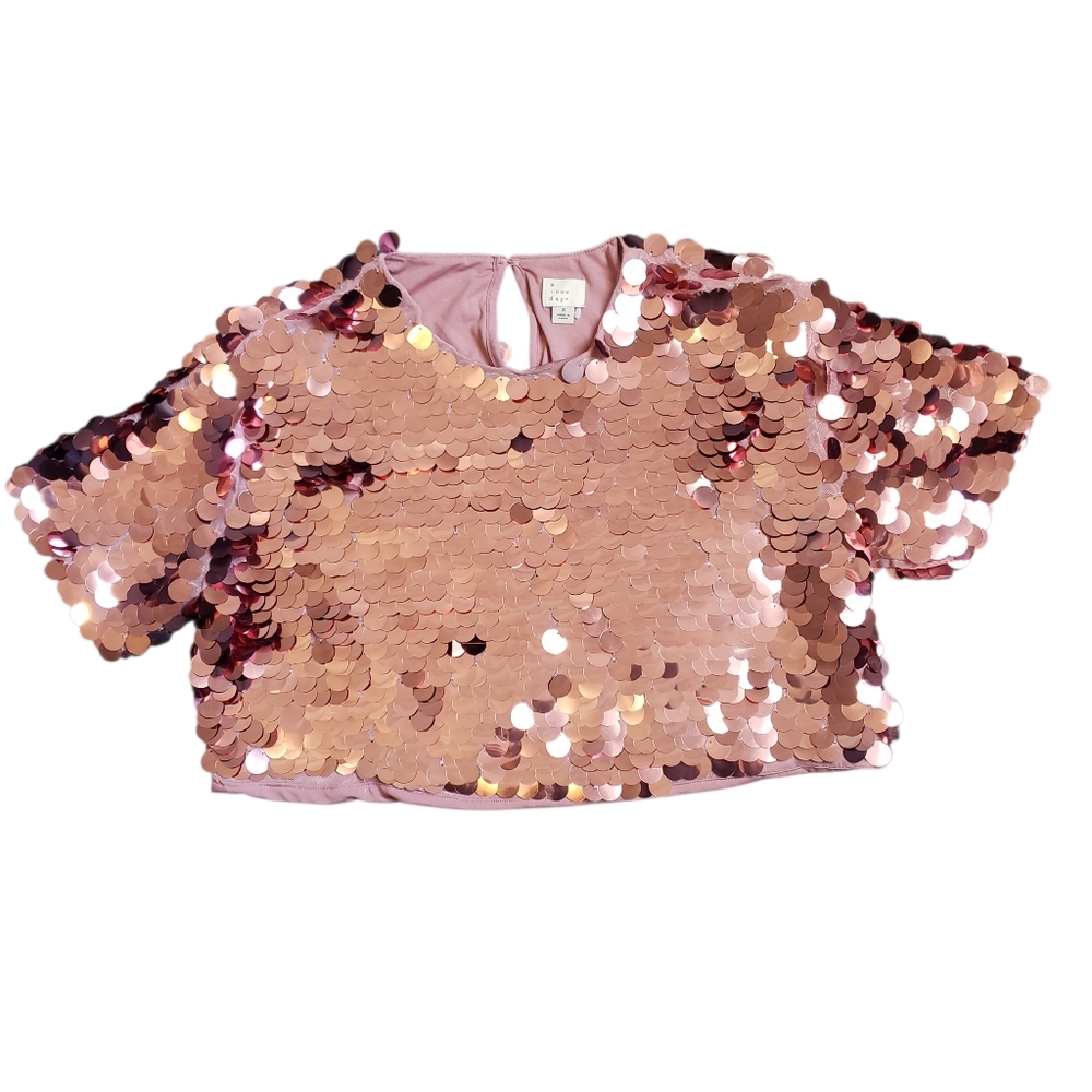 A New Day | Blush Pink Sequin Crop Top | Small
